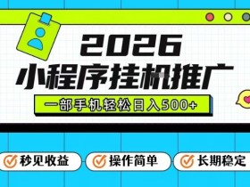 26年最新风口项目，小程序全自动推广，一部手机保底日入5张【揭秘】