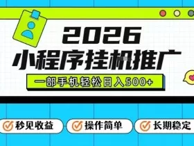 26年最新风口项目，小程序全自动推广，一部手机保底日入5张【揭秘】