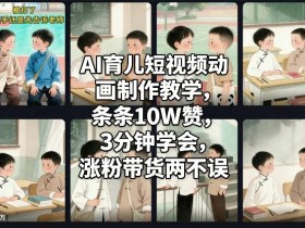 AI育儿短视频动画制作教学，条条10W赞，3分钟学会，涨粉带货两不误