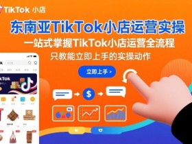 东南亚TikTok小店运营实操，一站式掌握TikTok小店运营全流程，只教能立即上手的实操动作