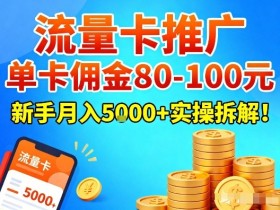 流量卡推广，单卡佣金80-100，新手月入5k+实操拆解！