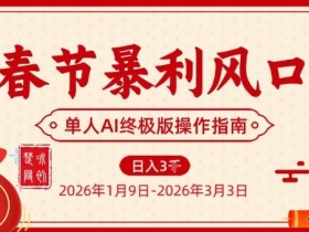 春节暴利风口项目，单人AI落地翻身终极版实操