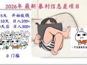 2026年最新暴利信息差项目：3-5天开始收米，10天后稳定3张，0门槛，每天两三个小时搞定