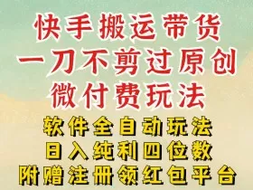 快手搬运带货，一刀不剪过原创，微付费玩法，软件全自动玩法，日入纯利四位数【揭秘】