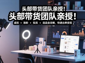 头部带货团队亲授！专业短视频实拍带货课：桌拍+涨粉+投流+选品全攻略，快速出单变现，月入2w+