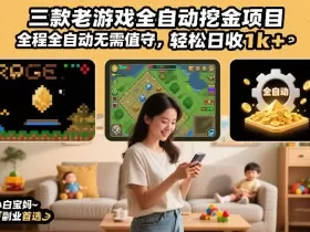 三款老游戏全自动挖金项目，全程全自动无需值守，轻松日收1k+，小白宝妈副业首选【揭秘】