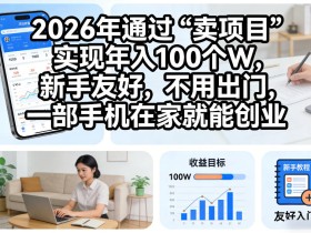 2026年通过“卖项目”实现年入100个W，新手友好，不用出门，一部手机在家就能创业【揭秘】
