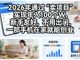 2026年通过“卖项目”实现年入100个W，新手友好，不用出门，一部手机在家就能创业【揭秘】