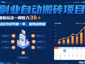 副业自动搬砖项目，最新玩法一周收入3k+，稳定持续可做一年，保姆级教程【揭秘】