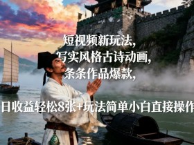 短视频新玩法，写实风格古诗动画，条条作品爆款，日收益轻松8张+玩法简单小白直接操作