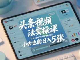 头条视频玩法实操课，从0-1全细节头条所有问题，小白也能日入5张