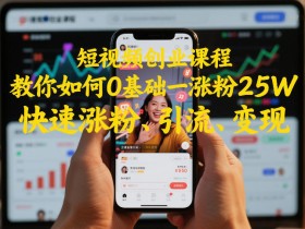 短视频创业课程，教你如何0基础一天涨粉25W，快速涨粉、引流、变现