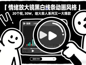 情绪放大镜黑白线条动画风格，20个视频，涨粉30W，继火柴人系列又一大爆款