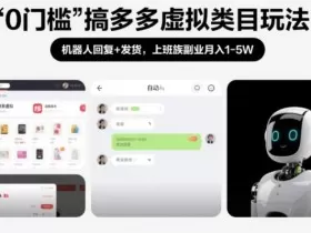 0门槛搞多多虚拟类目玩法！机器人回复+发货，上班族副业月入1-5W【揭秘】