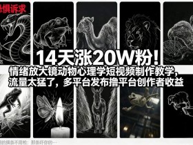 14天涨20W粉！情绪放大镜动物心理学短视频制作教学，流量太猛了，多平台发布撸平台创作者收益