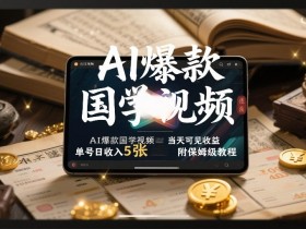 AI爆款国学视频，独家起号方法，小白直接上手，当天可见收益，单号日收入5张+附保姆级教程