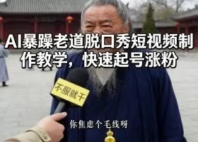 AI暴躁老道脱口秀短视频制作教学，快速起号涨粉