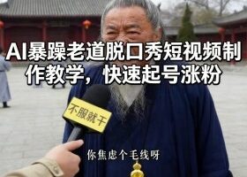 AI暴躁老道脱口秀短视频制作教学，快速起号涨粉