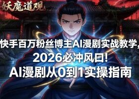 快手百万粉丝博主AI漫剧实战教学，2026必冲风口！AI漫剧从0到1实操指南