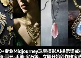 460+专业Midjourney珠宝摄影AI提示词戒指，项链-耳环-手链-宝石等，立即开始创作珠宝艺术