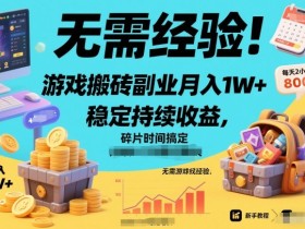 无需经验！游戏搬砖副业月入1W+，稳定持续收益，碎片时间搞定【揭秘】