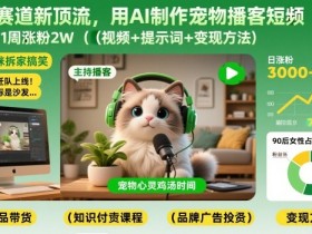 宠物赛道新顶流，用AI制作宠物播客短视频，1周涨粉2W（视频+提示词+变现方法）