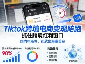 Tiktok跨境电商变现陪跑，抓住跨境红利窗口，国内电商卷，那就出海賺美金