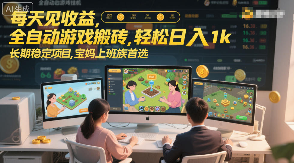 每天见收益,全自动游戏搬砖,轻松日入1k,长期稳定项目,宝妈上班族首选【揭秘】