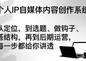 个人IP自媒体内容创作系统,从定位,到选题、做钩子、搭结构,再到后期运营,每一步都给你讲透