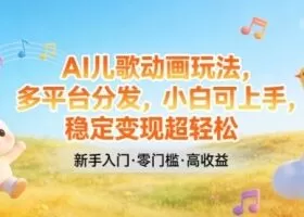 AI儿歌动画玩法，多平台分发，小白可上手，稳定变现超轻松