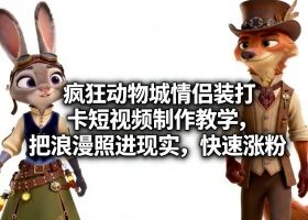 疯狂动物城情侣装打卡短视频制作教学，把浪漫照进现实，快速涨粉