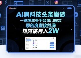 AI黑科技头条搬砖，一键爆改各平台热门图文，原创度直接拉满，矩阵搞月入2W+【揭秘】