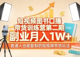 短视频图书口播带货训练营第二期，副业月入1W＋，普通人也能复制的短视频带货玩法