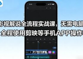 影视解说全流程实战课，无需电脑，全程使用剪映等手机APP操作