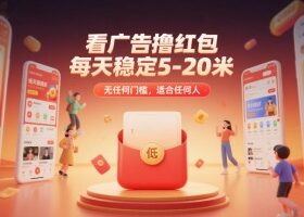 看广告撸红包,每天稳定5-20米,无任何门槛,适合任何人