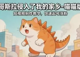 哥斯拉侵入了我的家乡–喵喵版短视频制作教学，快速起号涨粉