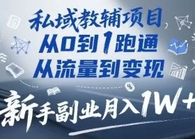 私域教辅项目，从0到1跑通，从流量到变现，新手副业月入1W+