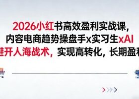 2026小红书高效盈利实战课,内容电商趋势操盘手x实习生xAI,避开人海战术,实现高转化,长期盈利