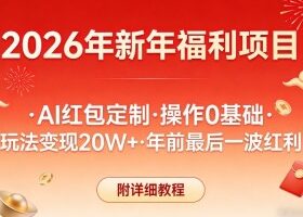 新年福利项目，AI红包定制，操作0基础，玩法变现20W+年前最后一波红利，附详细教程
