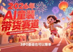 AI童装新春带货赛道，一部手机0成本狂销1.2万件喜提20W+，3步0基础也可以爆单
