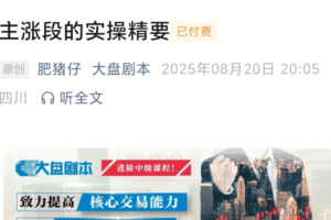 【大盘剧本】20250820付费文 主涨段的实操精要