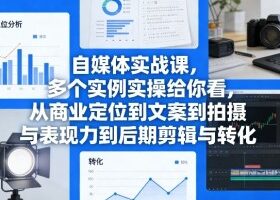 自媒体实战课，多个实例实操给你看，从商业定位到文案到拍摄与表现力到后期剪辑与转化