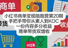 小红书商单变现陪跑营第20期，手把手带你从素人到KOC，一份内容多分收益，商单带货双增收