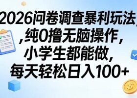 2026问卷调查暴利玩法，纯0撸无脑操作，小学生都能做，每天轻松日入100+【揭秘】
