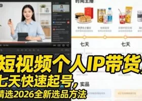 短视频个人IP带货,七天快速起号,精选2026全新选品方法