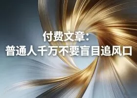 付费文章：普通人千万不要盲目追风口