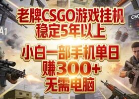 老牌CSGO游戏挂G，稳定5年以上，小白一部手机单日賺3张+，无需电脑【揭秘】