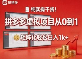 纯实操干货！拼多多虚拟项目从0到1，矩阵化轻松日入1k+【揭秘】