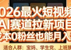 2026最火短视频AI赛道拉新项目，0成本0粉丝也能月入过1W【揭秘】