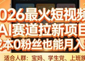 2026最火短视频AI赛道拉新项目，0成本0粉丝也能月入过1W【揭秘】
